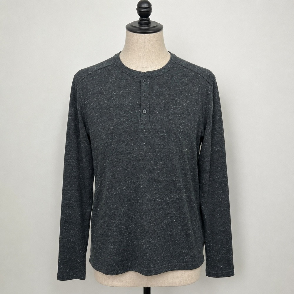 01.ALGO Mens Performance‎ Henley Shirt Gray Long Sleeve MGK10108 Size L UPF 50+